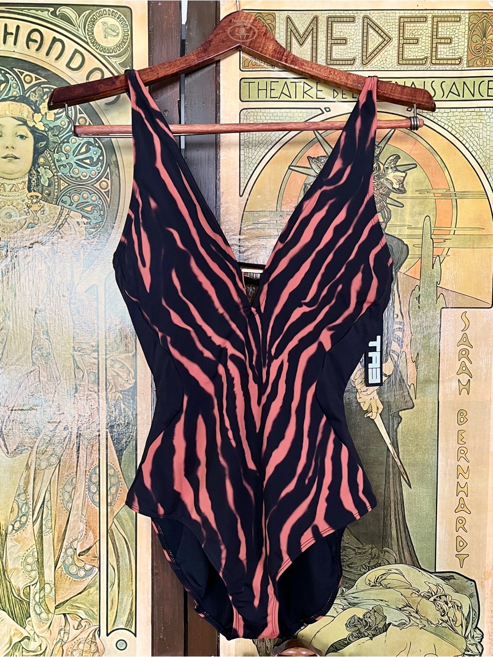 TA3 Brazilian Plungey Keyhole One-Piece Swimsuit in Tiger/Zebra - M Reg Long